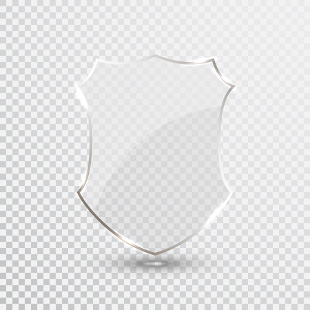 Transparent Shield. Safety Glass Badge Icon. Privacy Guard Banner. Protection Shield Concept. Decoration Secure Element. Defense Sign. Conservation Symbol. Vector illustration.のイラスト素材