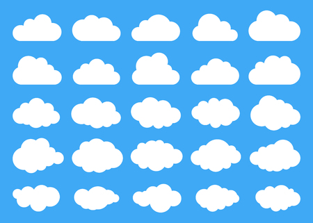 Clouds silhouettes. Vector set of clouds shapes. Collection of various forms and contours. Design elements for the weather forecast, web interface or cloud storage applications.のイラスト素材