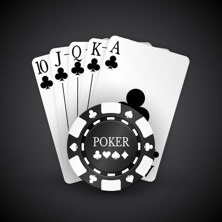 Vector illustration on a casino theme with playing chips and playing cards on dark background.のイラスト素材