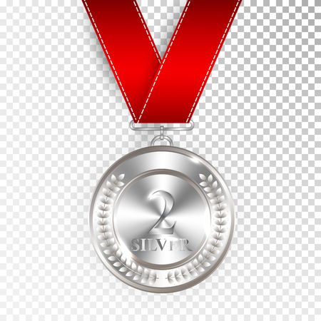 Champion Silver Medal with Red Ribbon Iconのイラスト素材