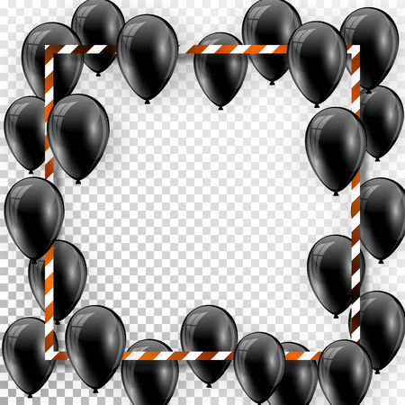 Beautiful black balloons randomly flying over white frame.のイラスト素材