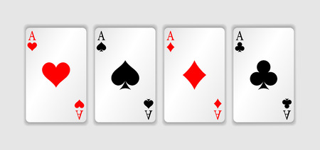 Set of four aces playing cards suits. Winning poker hand.