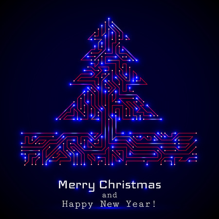 Vector christmas tree from digital electronic circuit.のイラスト素材