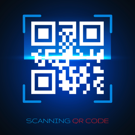 A Vector QR code sample for smartphone scanning isolated on blue background.のイラスト素材