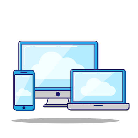 Flat Vector illustration of cloud computing concept on different electronic devices.のイラスト素材
