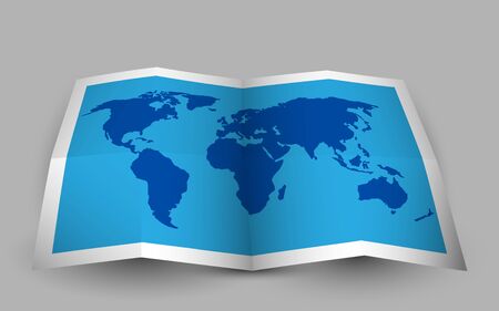Blue folded world map. Vector illustration.のイラスト素材