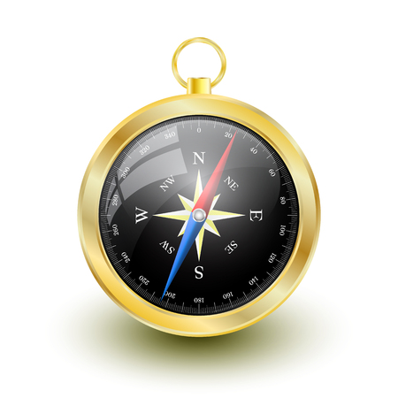 Golden Glossy Compass with windrose. Vector Illustration.のイラスト素材