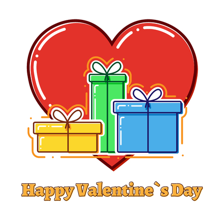Flat line concept Gift boxes, Valentine`s day card, vector.のイラスト素材