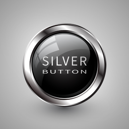 Silver shiny modern element. Silver Web button. Vector sticker. Part of set.のイラスト素材