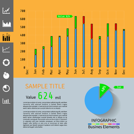 Simple infographic dashboard template with flat design graphs and charts.のイラスト素材