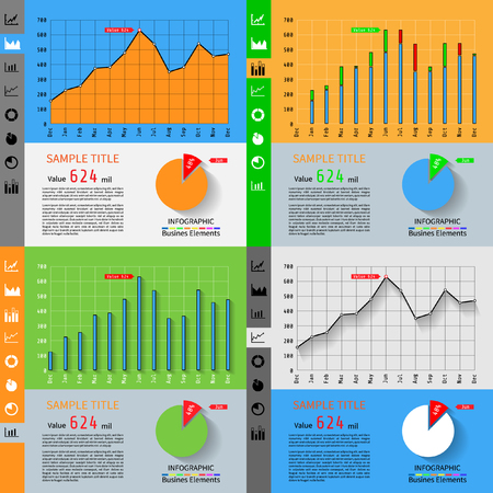 Set of Simple infographic dashboard template with flat design graphs and charts.のイラスト素材