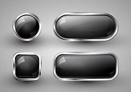 Set of Grey shiny buttons with metallic elements, vector design for website.のイラスト素材