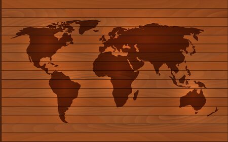 Earth map on the background of wood, vector illustrationのイラスト素材