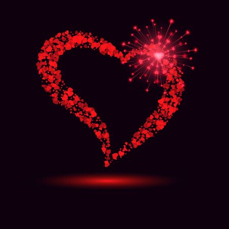 red heart isolated on dark background. Vector illustration.のイラスト素材