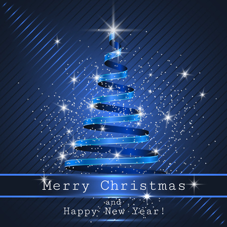 Blue Christmas tree background, ribbon, vectorのイラスト素材