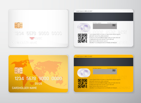 Credit card mockup. Realistic detailed credit cards set abstract design background. Front and back side template. Money, payment symbol. Vector illustration EPS10.のイラスト素材