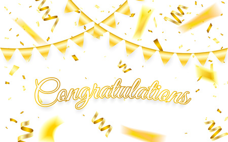 Congratulations. Celebration background  template with gold confetti and gold garland. Vector illustration.のイラスト素材