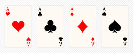 Set of four aces playing cards suits. Winning poker hand. Set of hearts, spades, clubs and diamonds ace.のイラスト素材