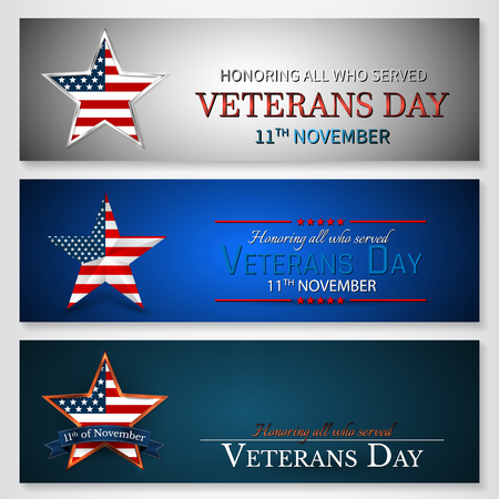 Veterans Day of USA with star in national flag colors american flag. Honoring all who served. Vector illustration.のイラスト素材