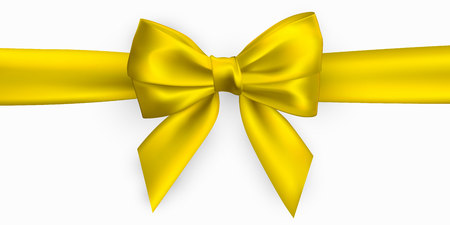 Realistic golden, yellow bow. Element for decoration gifts, greetings, holidays. Vector illustration.のイラスト素材