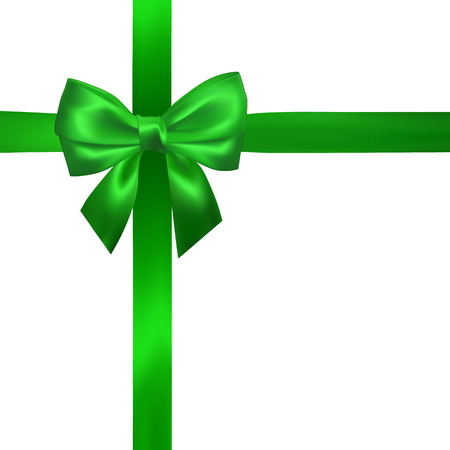 Realistic green bow with green ribbons isolated on white. Element for decoration gifts, greetings, holidays. Vector illustration.のイラスト素材