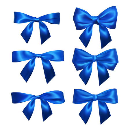 Set of Realistic blue bows. Element for decoration gifts, greetings, holidays, Valentines Day design. Vector illustration.のイラスト素材