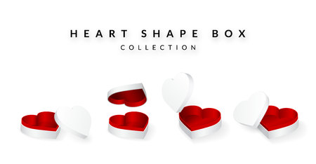 Set of opened heart shape gifts box. Valentines Day Collection box design. Vector illustration.のイラスト素材