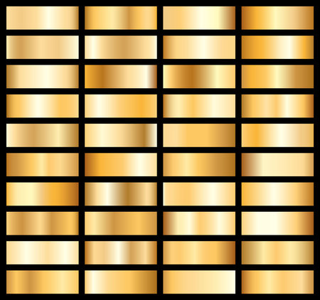 Collection of golden metallic gradient. Brilliant plates with gold effect. Vector illustration.のイラスト素材