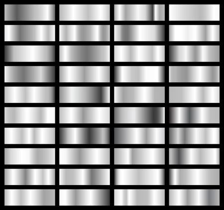 Collection of silver, chrome metallic gradient. Brilliant plates with silver effect. Vector illustration.のイラスト素材