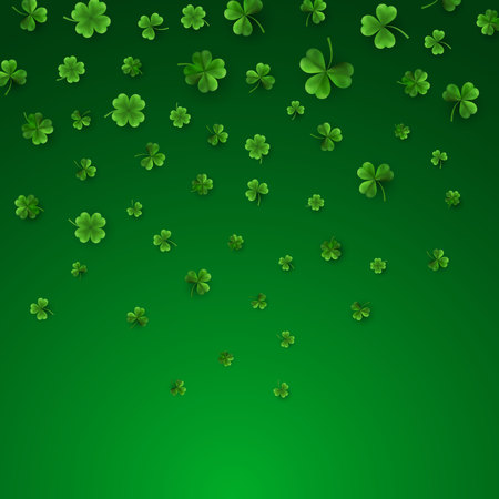 Saint Patrick's Day Border with Green Four and Tree Leaf Clovers. Irish Lucky and success symbols. Vector illustration.のイラスト素材
