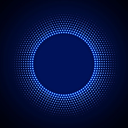 Technology background in neon style with neon glowing circle halftone ornament. Abstract disco background. Vintage cover. Vector illustration.のイラスト素材