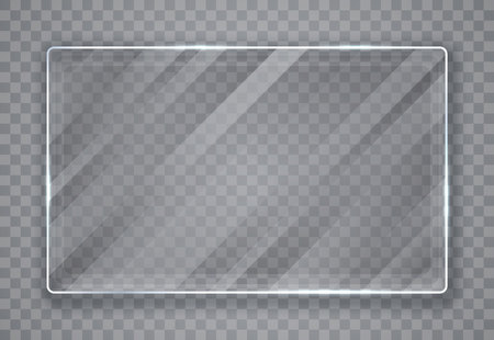 Glass plates set. Glass banners on transparent background. Flat glass. Vector illustration.のイラスト素材