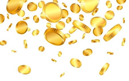 Realistic gold coins explosion isolated on white background. Vector illustration.のイラスト素材