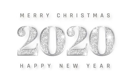 Happy New Year and Marry Christmas 2020, silver numbers design of greeting card, Xmas , Vector illustration.のイラスト素材