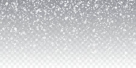 Christmas snow. Falling snowflakes on transparent background. Snowfall. Vector illustration.のイラスト素材