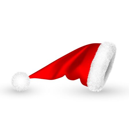 Realistic Red Santa Claus hat isolated on white background. Gradient mesh Santa Claus cap with fur. Vector illustration.のイラスト素材