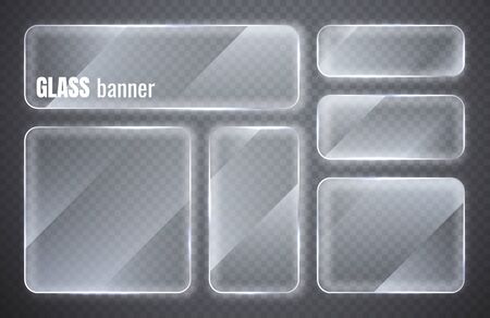 Glass plates set. Glass banners on transparent background. Flat glass clear window. Vector illustration.のイラスト素材