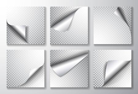 Paper page with curled corner and shadow. Template for your design. Set. Vector illustration.のイラスト素材