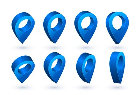 3d map pointer. Blue navigator symbol isolated on white background. Vector illustration.のイラスト素材