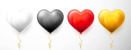 Realistic heart balloon with shadow. Shine helium balloon for wedding, Birthday, parties. Festival decoration. Vector illustration.のイラスト素材