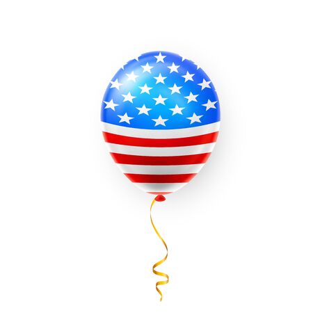 Helium balloons with American flag isolate on white background. Shine USA helium balloon festival decoration. Vector illustration.のイラスト素材