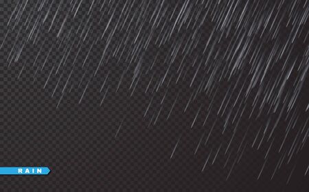 Rain drops on transparent background. Falling water drops. Nature rainfall. Vector illustration.のイラスト素材