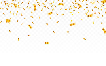 Gold confetti. Celebration carnival falling shiny glitter confetti in gold color. Luxury greeting card. Vector illustration.のイラスト素材