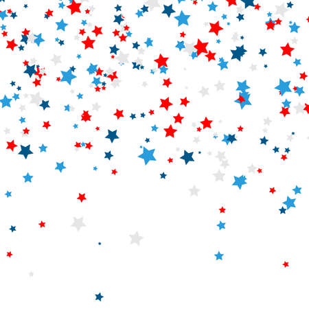 Celebration confetti in national colors of USA. Holiday confetti in US flag colors. 4th July independence day background.のイラスト素材