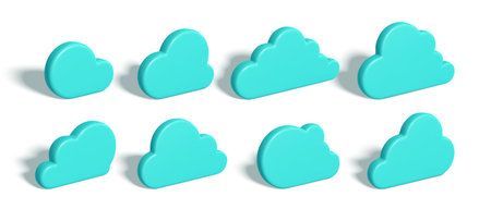 3D render Cloud. Blue plastic cloud with shadow isolated on white background. Vector illustration.のイラスト素材