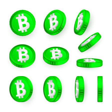 BTH. Bitcoin Cash green coins set isolated on white background. Cryptocurrency concept. Vector illustration.のイラスト素材