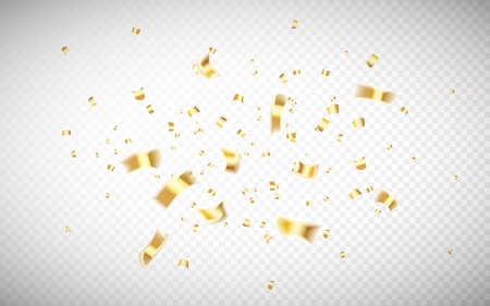 Gold confetti. Celebration carnival falling shiny glitter confetti in gold color. Luxury greeting card. Vector illustration.のイラスト素材