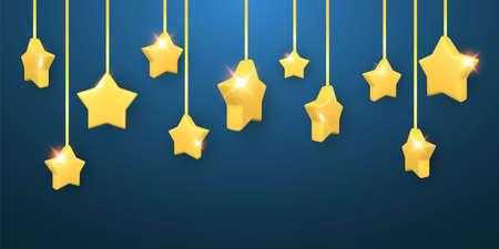 3d golden garland of stars. Holiday design element. Realistic 3d yellow star. Vector illustration.のイラスト素材