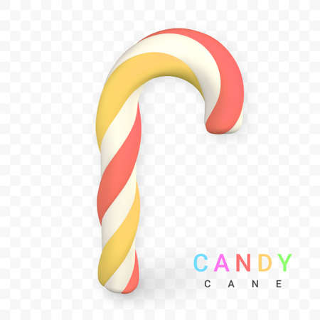 Christmas candy cane isolated on transparent background. Template for xmas or New Year greeting card. vector illustration.のイラスト素材