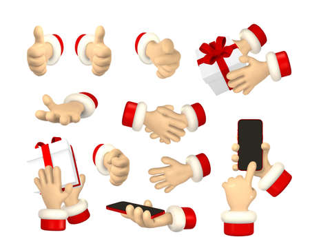 Cartoon character hand shows finger gestures. 3d render of santa hands. vector illustration.のイラスト素材